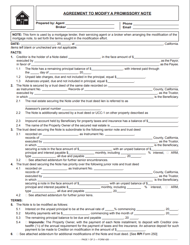 Agreement to Modify a Promissory Note