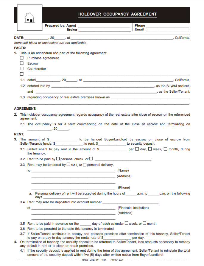 Holdover Occupancy Agreement