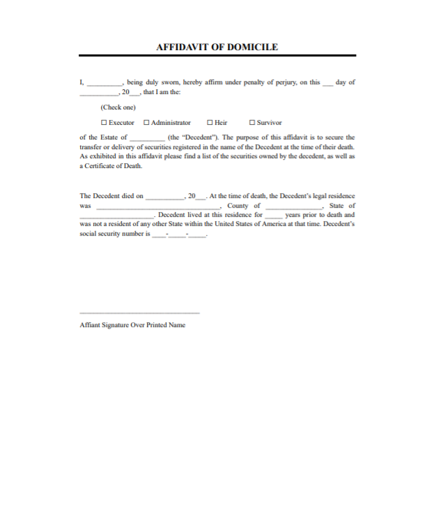 Affidavit of Domicile Form