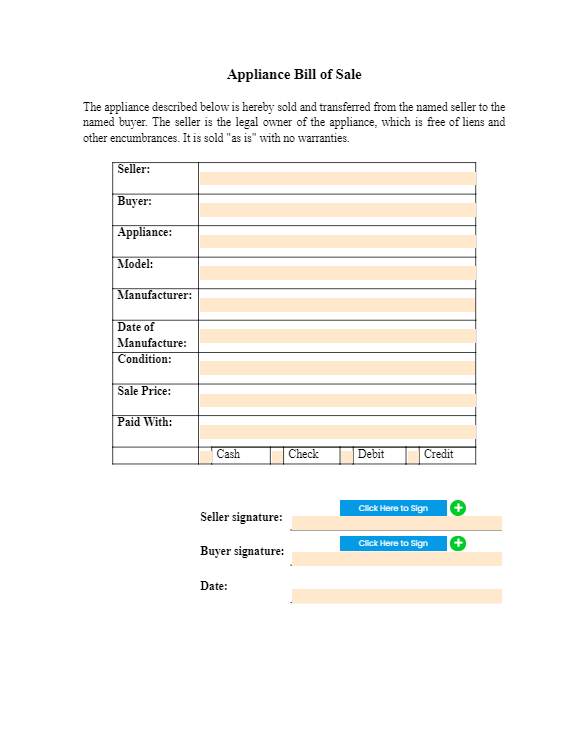 appliance bill of sale pdf