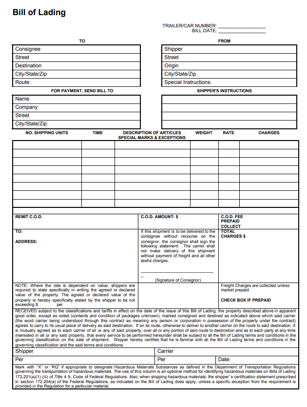 Bill of Lading