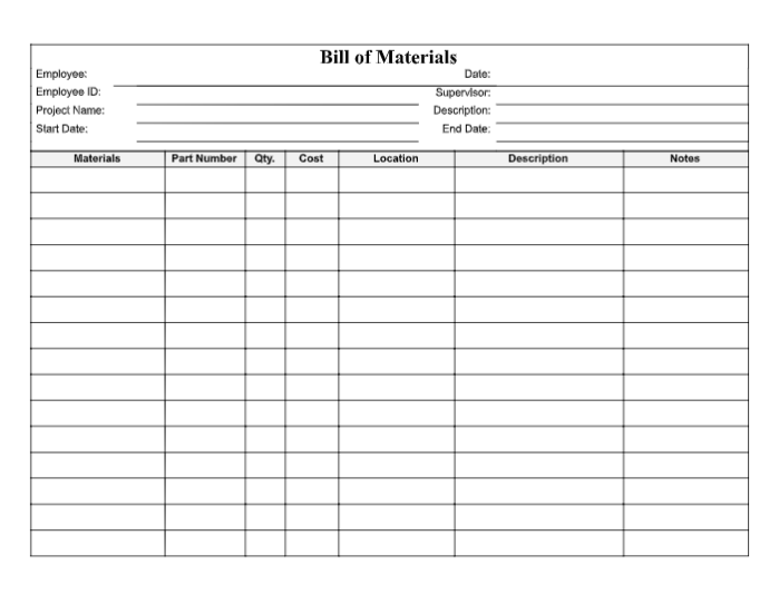 bill of material pdf