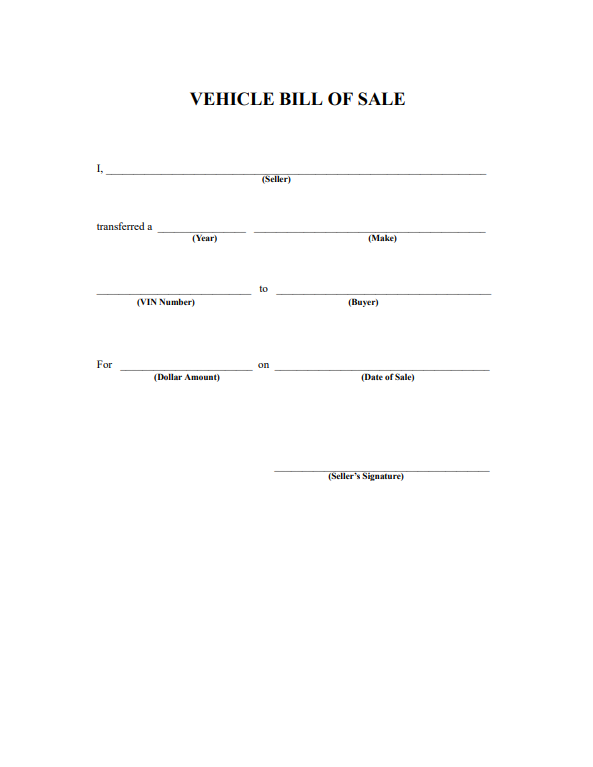 Bill of Sale for Car