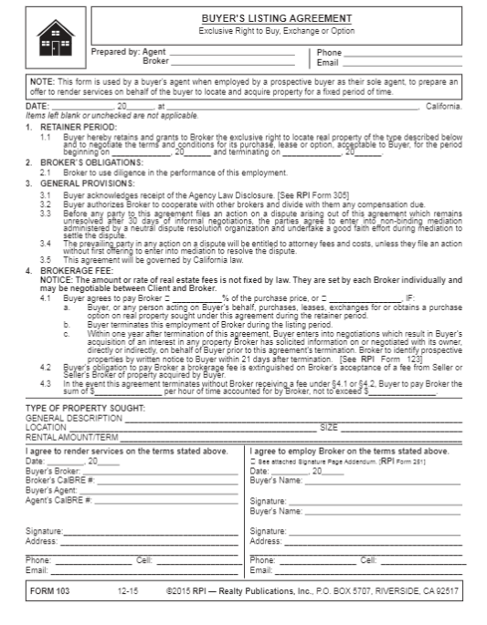 buyers listing agreement exclusive pdf