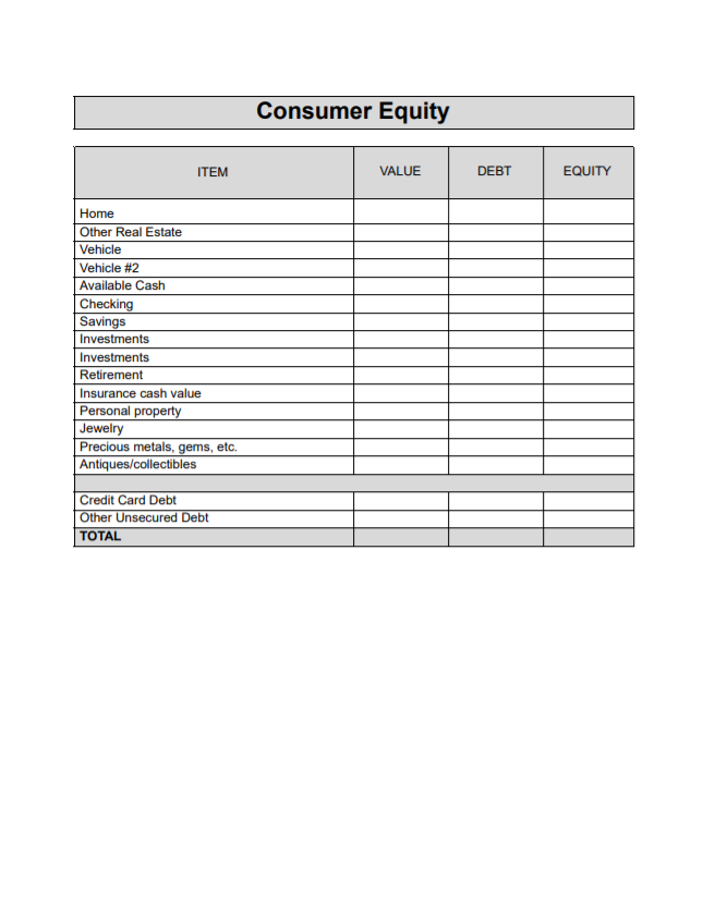 consumer equity form