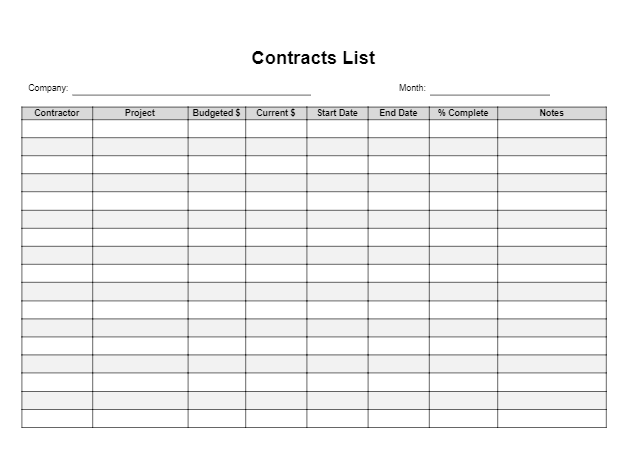 contract list pdf