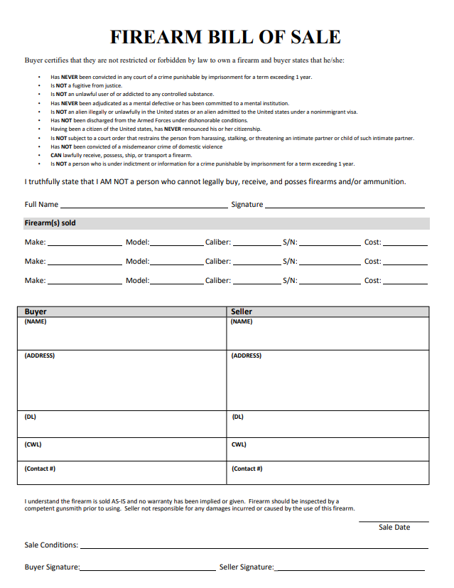 Firearm Bill of Sale