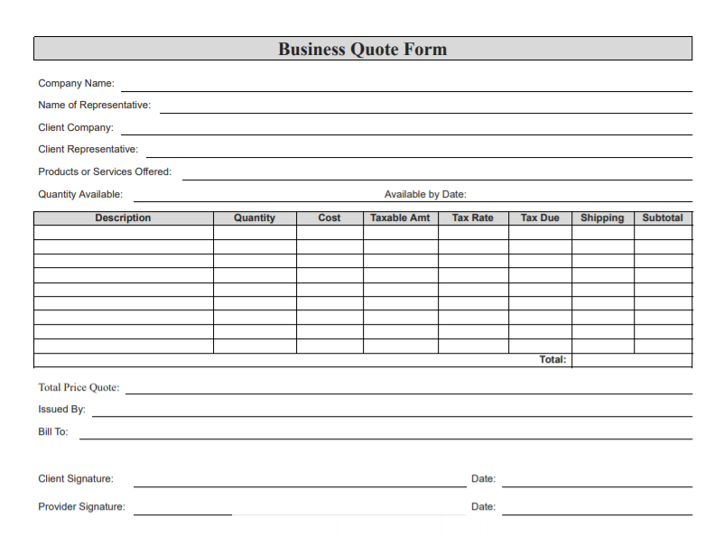 Business Quote Form