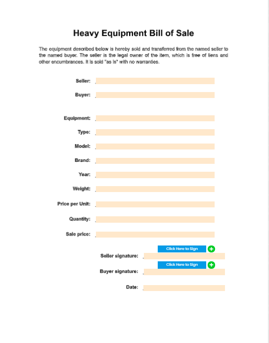 heavy equipment bill of sale