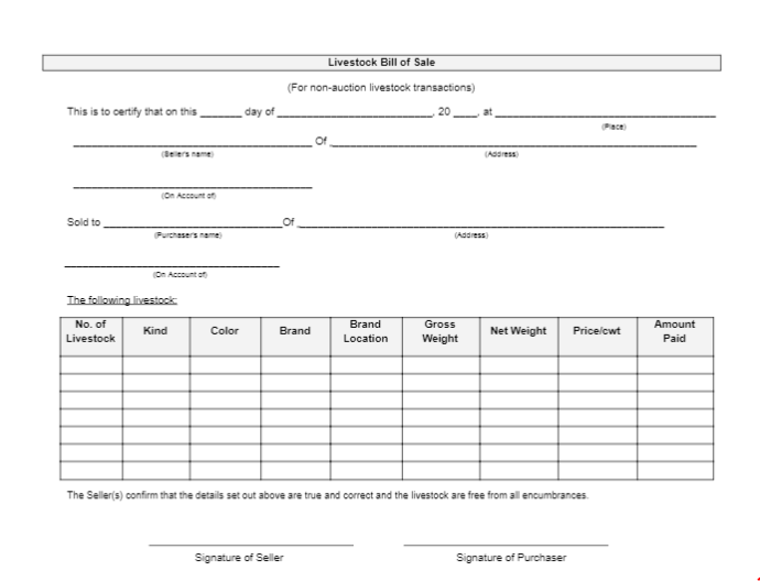 livestock bill of sale pdf