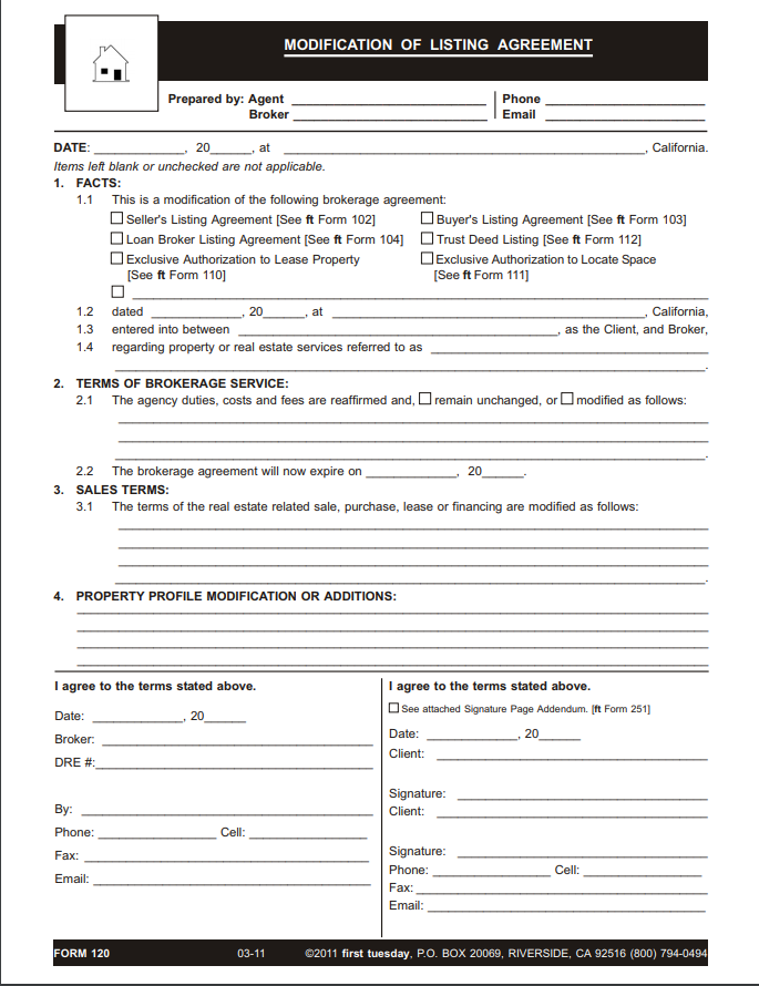 modification of listing agreement