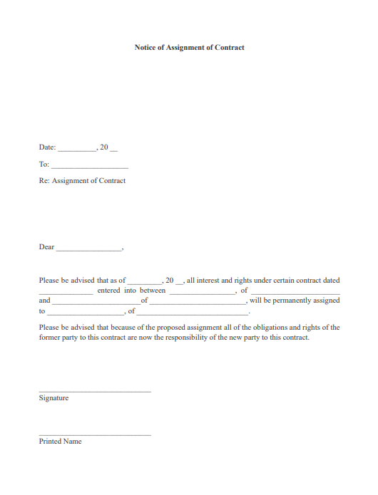contract assignment notice