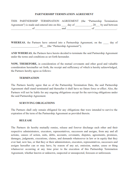 Partnership Termination Agreement