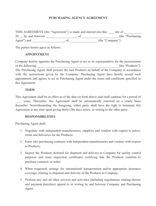 purchasing agency agreement