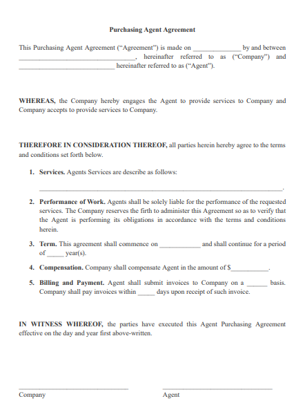 Purchasing Agent Agreement