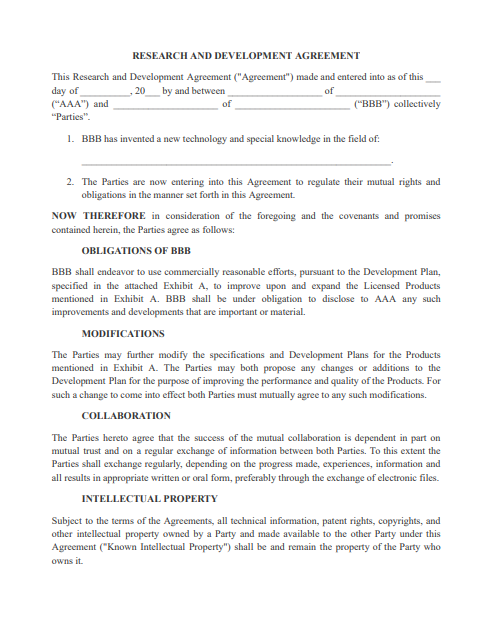 Research and Development Agreement